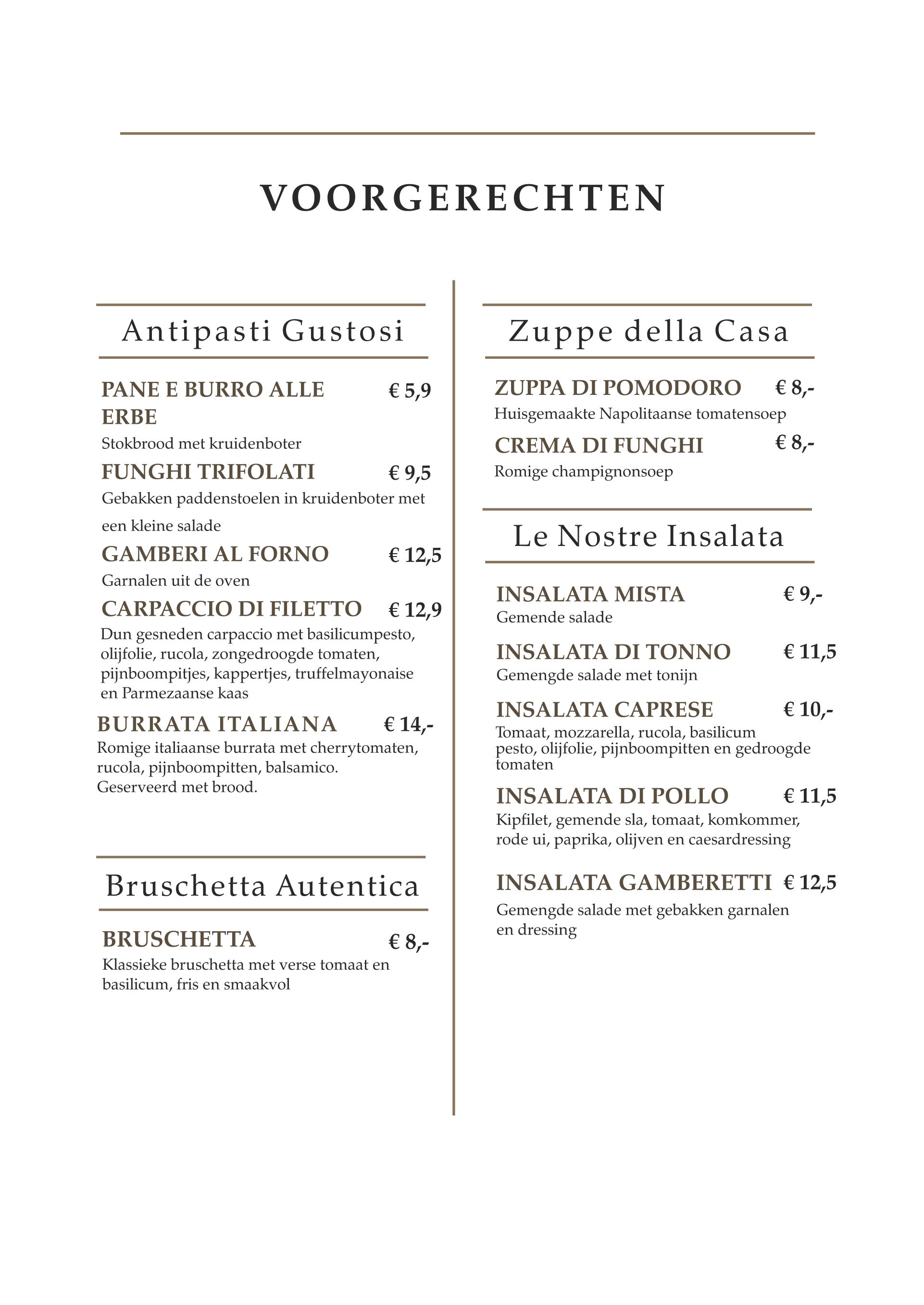 Pizza Pasta Factory menu pagina 1